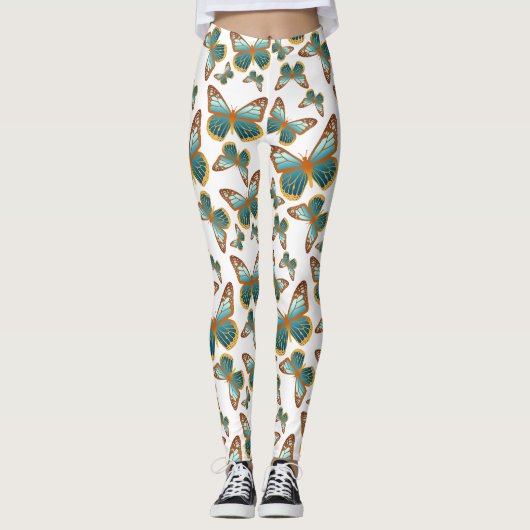 Blauw verloop vlinderpatroon leggings (Voorkant)