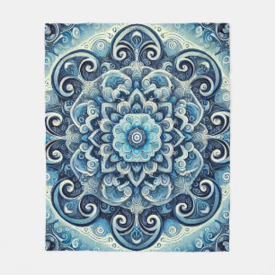 Blauw Verlopend Mandala-ontwerp 2 Fleece Deken