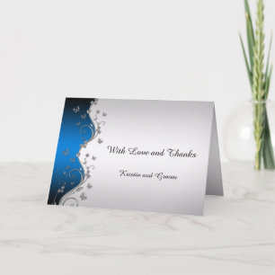 Blauw Verlopend Zilveren Sierlijke Vlinders Trouw- Bedankkaart