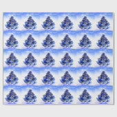 Blauw versierde blauwe kerstboom cadeaupapier (Vlak)