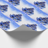 Blauw versierde blauwe kerstboom cadeaupapier (Hoek)