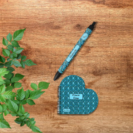 Blauw vertrekpatroon met naam en logo cadeau zwarte inkt pen