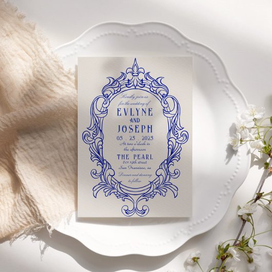 blauw Victoriaans barok Ornament bruiloft Kaart