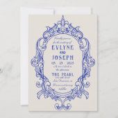 blauw Victoriaans barok Ornament bruiloft Kaart (Voorkant)
