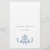 Blauw Victoriaans Grace Bruiloft Diner Menu (Achterkant)