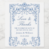 Blauw Victoriaans  Grace Floral Boho Bruiloft Wijn Etiket (Enkel label)