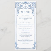 Blauw Victoriaans  Grace Floral bruiloft diner Menu (Voorkant)