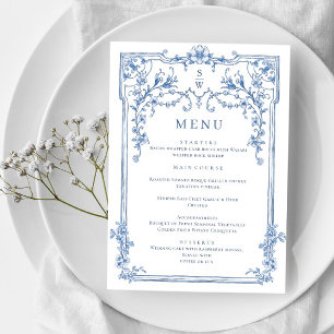 Blauw Victoriaans  Grace Floral bruiloft diner Menu
