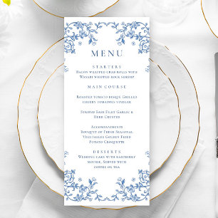 Blauw Victoriaans  Grace Floral bruiloft diner Menu
