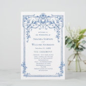 Blauw Victoriaans huwelijksceremonie programma (Staand voorkant)