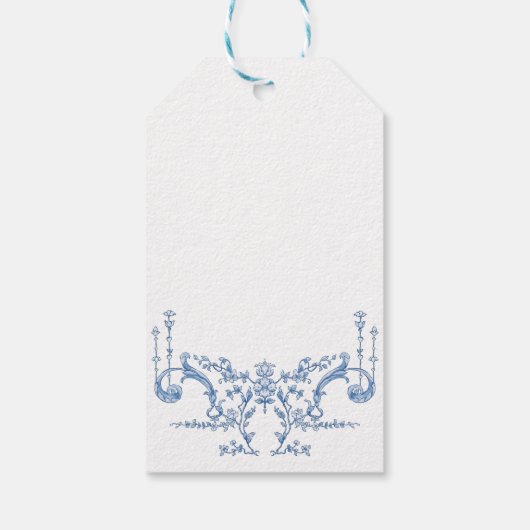 Blauw Victoriaans Sierlijk Elegante Bloemrijke Bru Cadeaulabel (Achterkant)