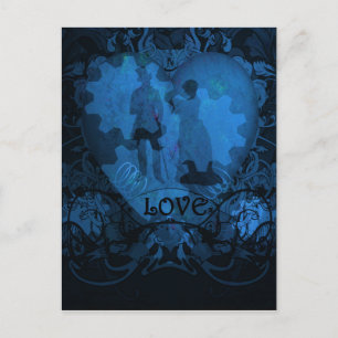 BLAUW VICTORIAANS STEAMPUNK LOVE COUPLE BRIEFKAART