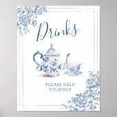 Blauw Victoriaans Tuin Bruids Thee Drinken Teken Poster (Voorkant)