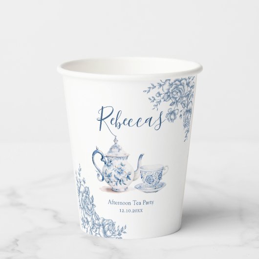 Blauw Victoriaans Tuin Vrijgezellenfeest Papieren Bekers (Achterkant)
