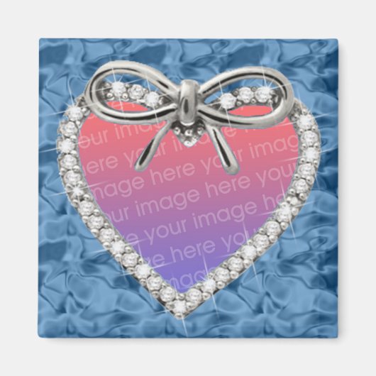 Blauw Vierkant Diamond Heart Lijst Magnet Magneet (Voorkant)