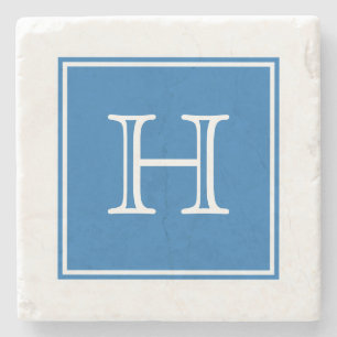 Blauw vierkant monogram Onderzetter