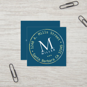 Blauw Vierkant Visitekaartje met Hoogste Monogram