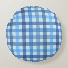 Blauw vijf-kleurig gingham patroon ronde kussen