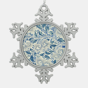 Blauw Vintage Aziatisch Bloemmotief: Antieke Chino Tin Sneeuwvlok Ornament