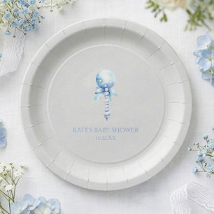 Blauw Vintage Baby Rammelaar Speelgoed Kraam Baby  Papieren Bordje