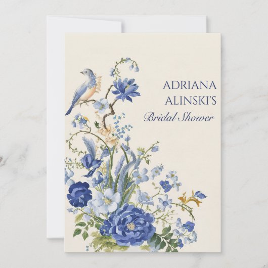 Blauw vintage bloem- en vogelpatroon kaart (Voorkant)