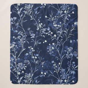 Blauw Vintage Bloem Motief (10) Sherpa Deken