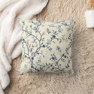 Blauw Vintage Bloem Motief (1) Kussen