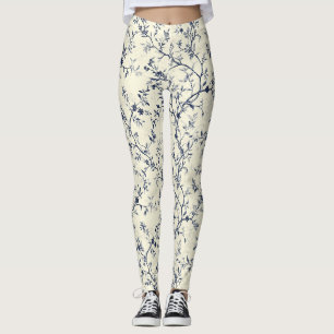 Blauw Vintage Bloem Motief (1) Leggings