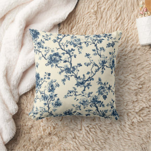 Blauw Vintage Bloem Motief (2) Kussen