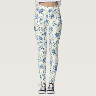 Blauw Vintage Bloem Motief (3) Leggings