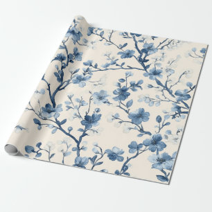 Blauw Vintage Bloem Motief (4) Cadeaupapier