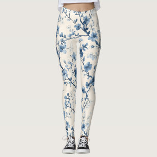 Blauw Vintage Bloem Motief (4) Leggings