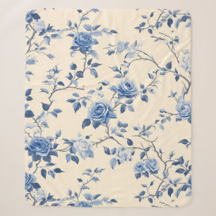 Blauw Vintage Bloem Motief (6) Sherpa Deken