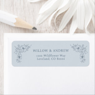 Blauw Vintage Bloemen Retouradreslabel Etiket