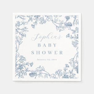 Blauw Vintage Bloemig Babyfeest Servet