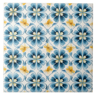 Blauw Vintage Bloemig Elegant Tegeltje