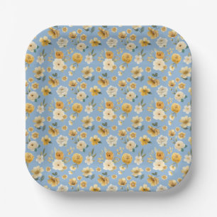 Blauw Vintage Bloemmotief Baby Shower Bord
