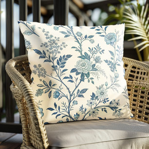 Blauw Vintage Bloemmotief Kussen