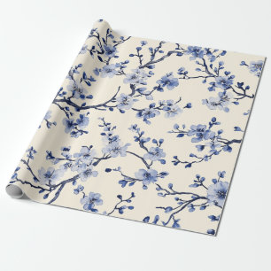 Blauw Vintage Bloemmotief Toile (5) Cadeaupapier