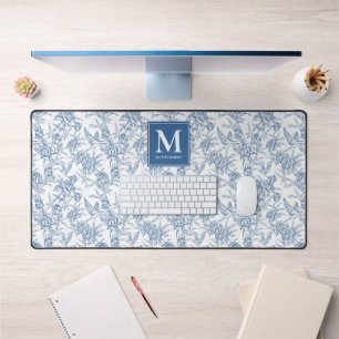 Blauw Vintage Bloemmotief Toile de Jouy Frans Mono Bureaumat