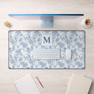 Blauw Vintage Bloemmotief Toile de Jouy Frans Mono Bureaumat