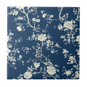 Blauw Vintage Bloemmotief Toile Patroon (12) Tegeltje
