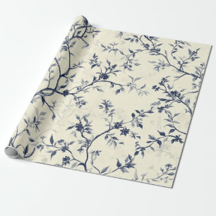 Blauw Vintage Bloemmotief Toile Patroon (1) Cadeaupapier