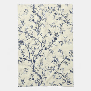 Blauw Vintage Bloemmotief Toile Patroon (1) Theedoek