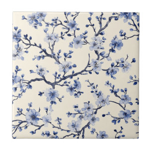 Blauw Vintage Bloemmotief Toile Patroon (5) Tegeltje