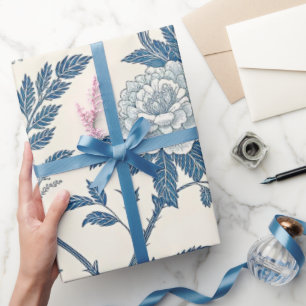 Blauw Vintage Bloempatroon Cadeaupapier