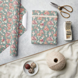 Blauw Vintage Boeket Cadeaupapier