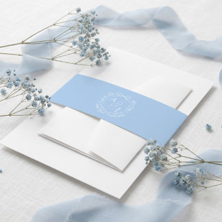 Blauw Vintage Boog Bloemenkroon Monogram Huwelijk Uitnodigingen Wikkel