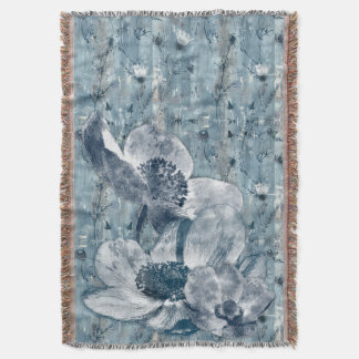 Blauw Vintage Botanische Illustratie Deken