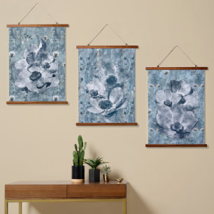 Blauw vintage botanische illustratie hangend wandkleed